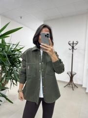 Dgf 2399 Haki Nakışlı Polar Ceket