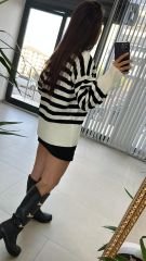 Beyaz Siyah Çizgili Hırka