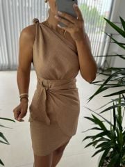 Mc 5871 One Shoulder Knot Detailed Mink Dress