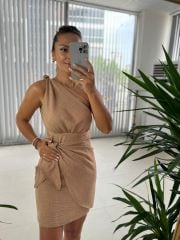 Mc 5871 One Shoulder Knot Detailed Mink Dress
