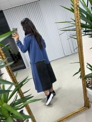 Blue Swaet Dress with Dr Skirt and Denim Detail
