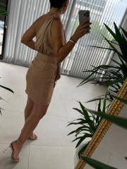 Mc 5871 One Shoulder Knot Detailed Mink Dress