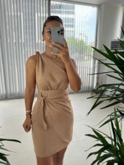 Mc 5871 One Shoulder Knot Detailed Mink Dress