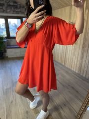 Pomegranate flower shoulder pleated crepe dress