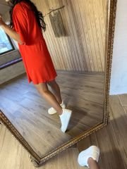 Pomegranate flower shoulder pleated crepe dress