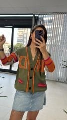 Haki Turuncu Geçişli Hırka