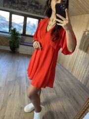 Pomegranate flower shoulder pleated crepe dress
