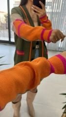 Haki Turuncu Geçişli Hırka