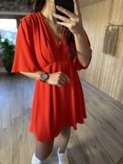 Pomegranate flower shoulder pleated crepe dress
