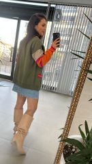 Haki Turuncu Geçişli Hırka