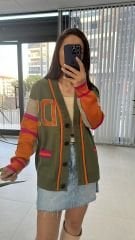 Haki Turuncu Geçişli Hırka