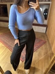 Orj marka yumoş mavi crop kazak