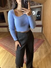 Orj marka yumoş mavi crop kazak