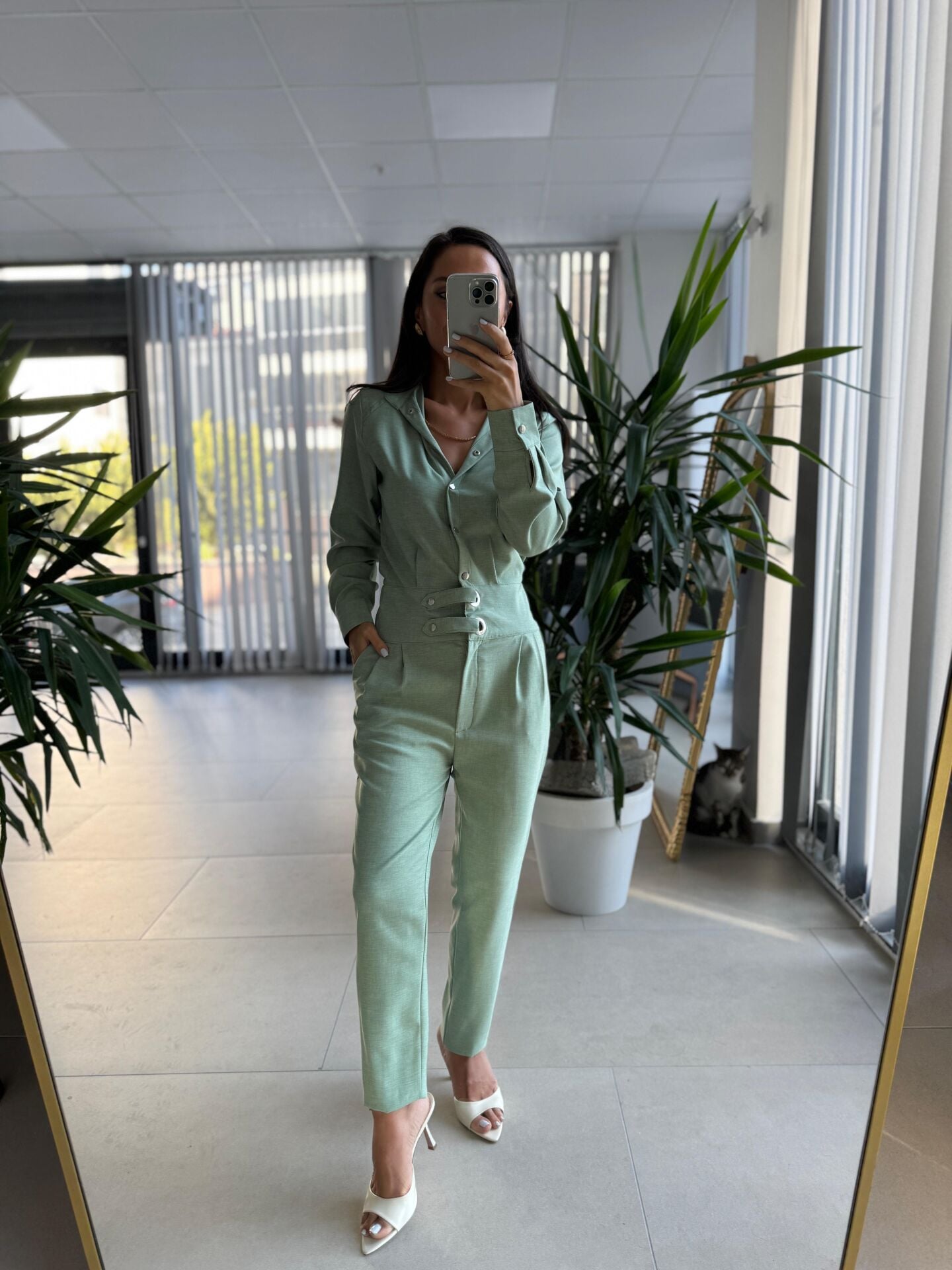 Sv 2130 Su Yeşili Kuş Gözü Detaylı Tulum