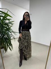 Mz 07152 Şal Desen Bel Lastikli Şifon Etek