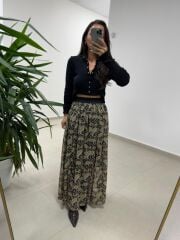 Mz 07152 Şal Desen Bel Lastikli Şifon Etek