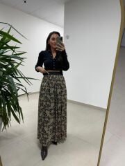 Mz 07152 Şal Desen Bel Lastikli Şifon Etek