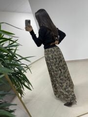 Mz 07152 Şal Desen Bel Lastikli Şifon Etek