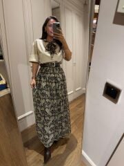 Mz 07152 Şal Desen Bel Lastikli Şifon Etek