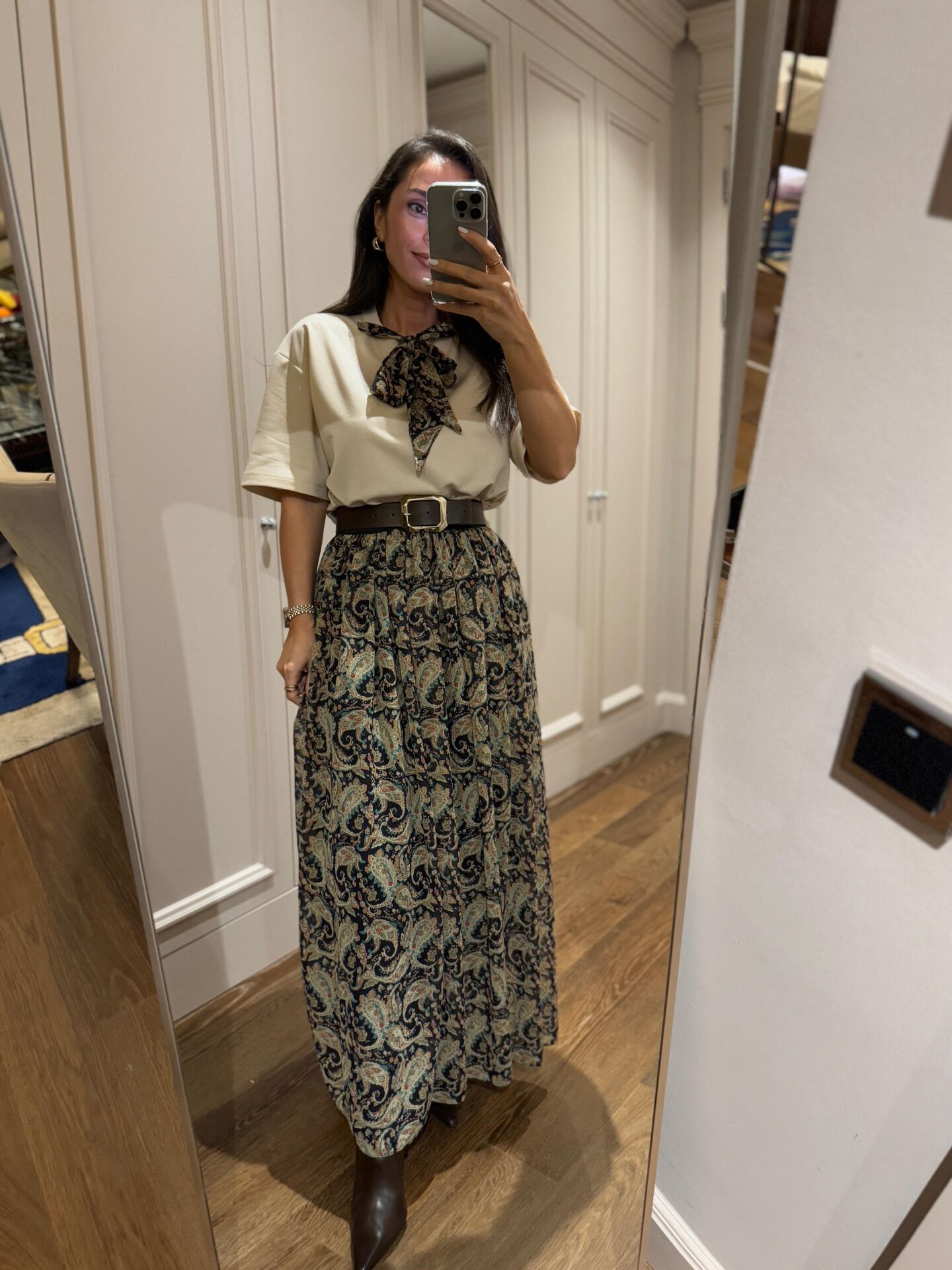 Mz 07152 Şal Desen Bel Lastikli Şifon Etek