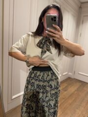 Mz 07152 Şal Desen Bel Lastikli Şifon Etek