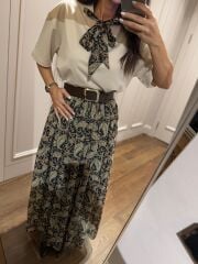 Mz 07152 Şal Desen Bel Lastikli Şifon Etek