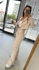 Çift Düğmeli Taş Palazzo Pantolon