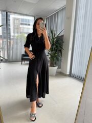 Dr 8437 Siyah Viskon Gömlek Elbise