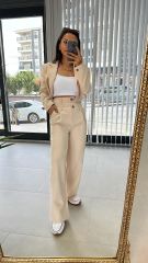 Çift Düğmeli Taş Palazzo Pantolon