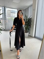 Dr 8437 Siyah Viskon Gömlek Elbise