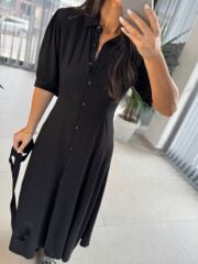 Dr 8437 Siyah Viskon Gömlek Elbise