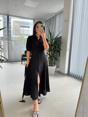 Dr 8437 Siyah Viskon Gömlek Elbise