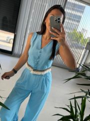 Art. Vested Baby Blue Linen Suit