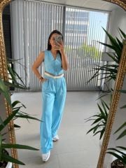 Art. Vested Baby Blue Linen Suit