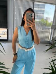 Art. Vested Baby Blue Linen Suit
