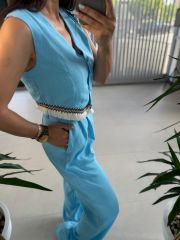 Art. Vested Baby Blue Linen Suit