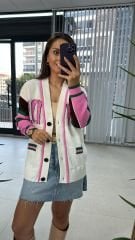 Beyaz Pembe Geçişli Hırka