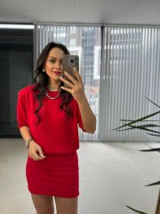 Nw. 4206 Basic Vatkalı Kırmızı Elbise