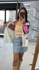 Beyaz Pembe Geçişli Hırka