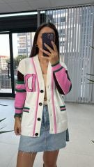 Beyaz Pembe Geçişli Hırka