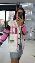 Beyaz Pembe Geçişli Hırka