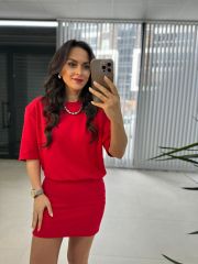 Nw. Basic Vatkalı Kırmızı Elbise