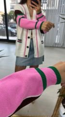 Beyaz Pembe Geçişli Hırka