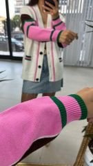 Beyaz Pembe Geçişli Hırka