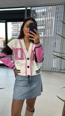 Beyaz Pembe Geçişli Hırka