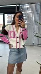 Beyaz Pembe Geçişli Hırka