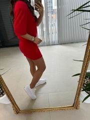 Nw. 4206 Basic Vatkalı Kırmızı Elbise