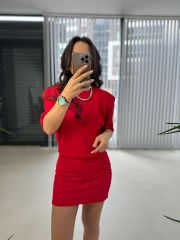 Nw. 4206 Basic Vatkalı Kırmızı Elbise