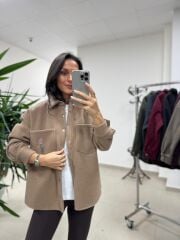 Dgf 2399 Krem Nakışlı Polar Ceket