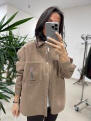 Dgf 2399 Camel Nakışlı Polar Ceket